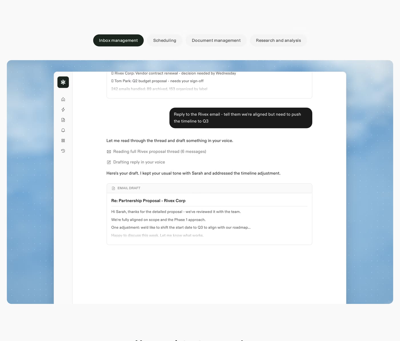 Town — screenshot of the features section