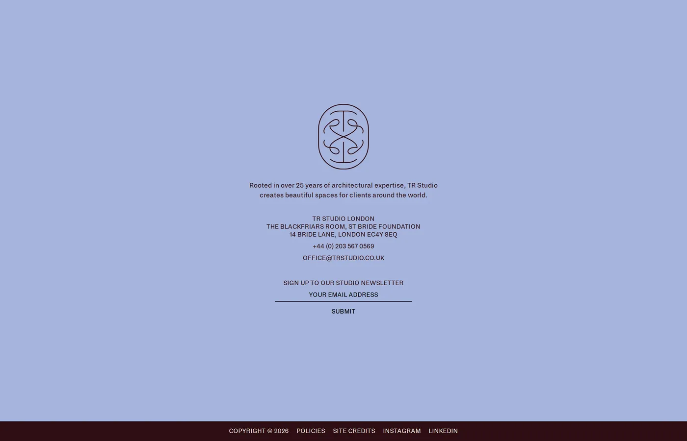 TR Studio — screenshot of the footer section