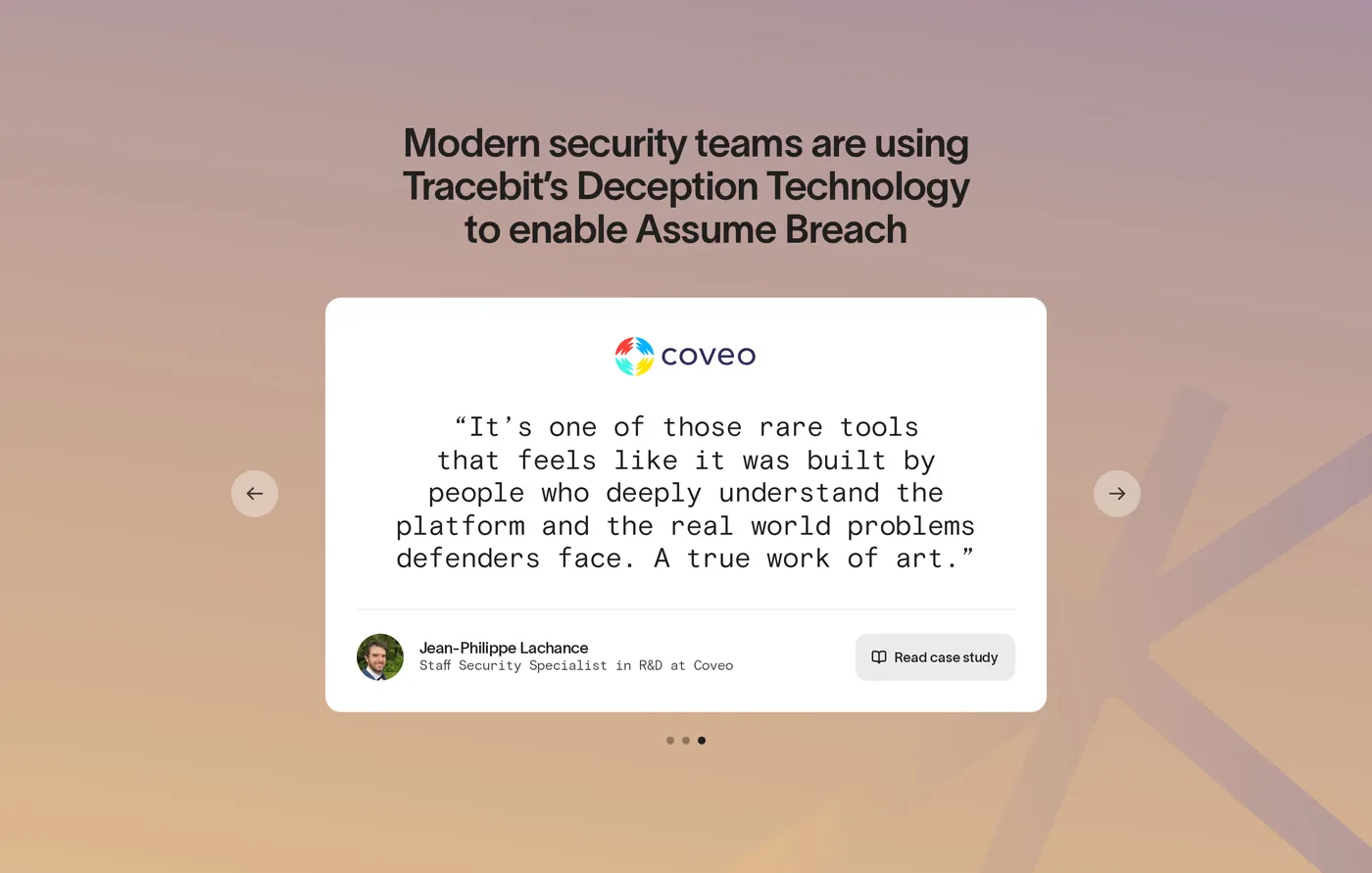 Tracebit — screenshot of the testimonials section