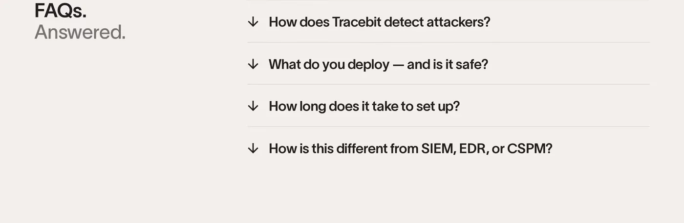 Tracebit — screenshot of the faq section