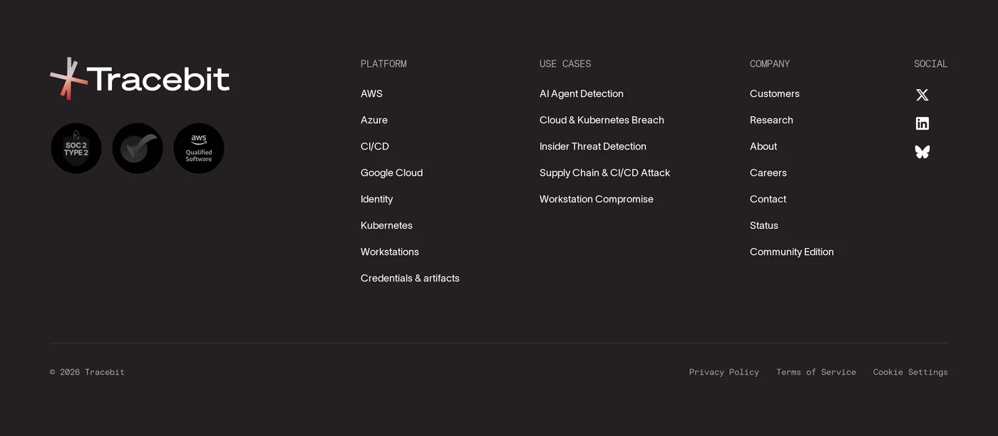 Tracebit — screenshot of the footer section