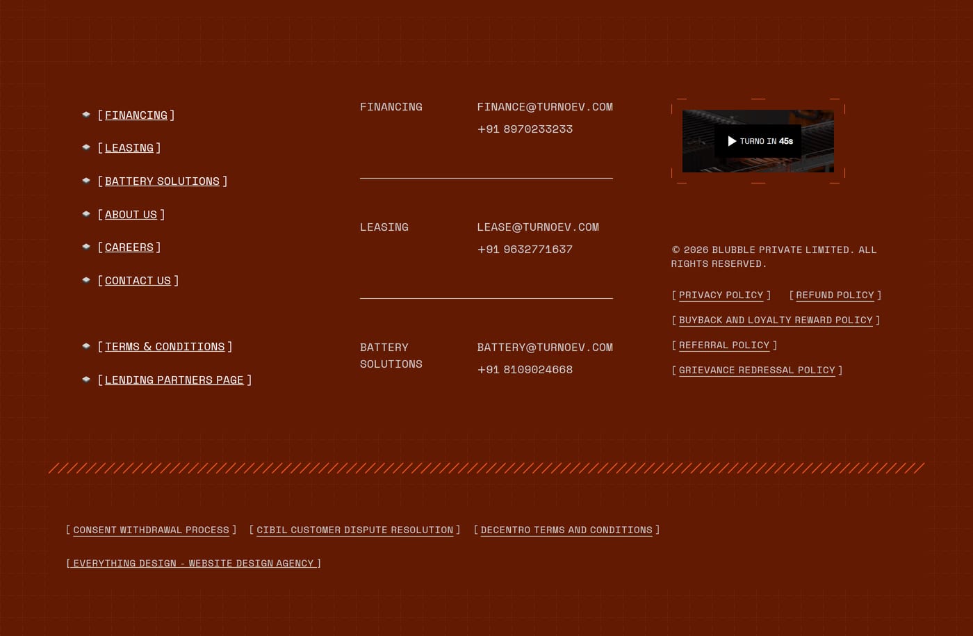 Turno — screenshot of the footer section