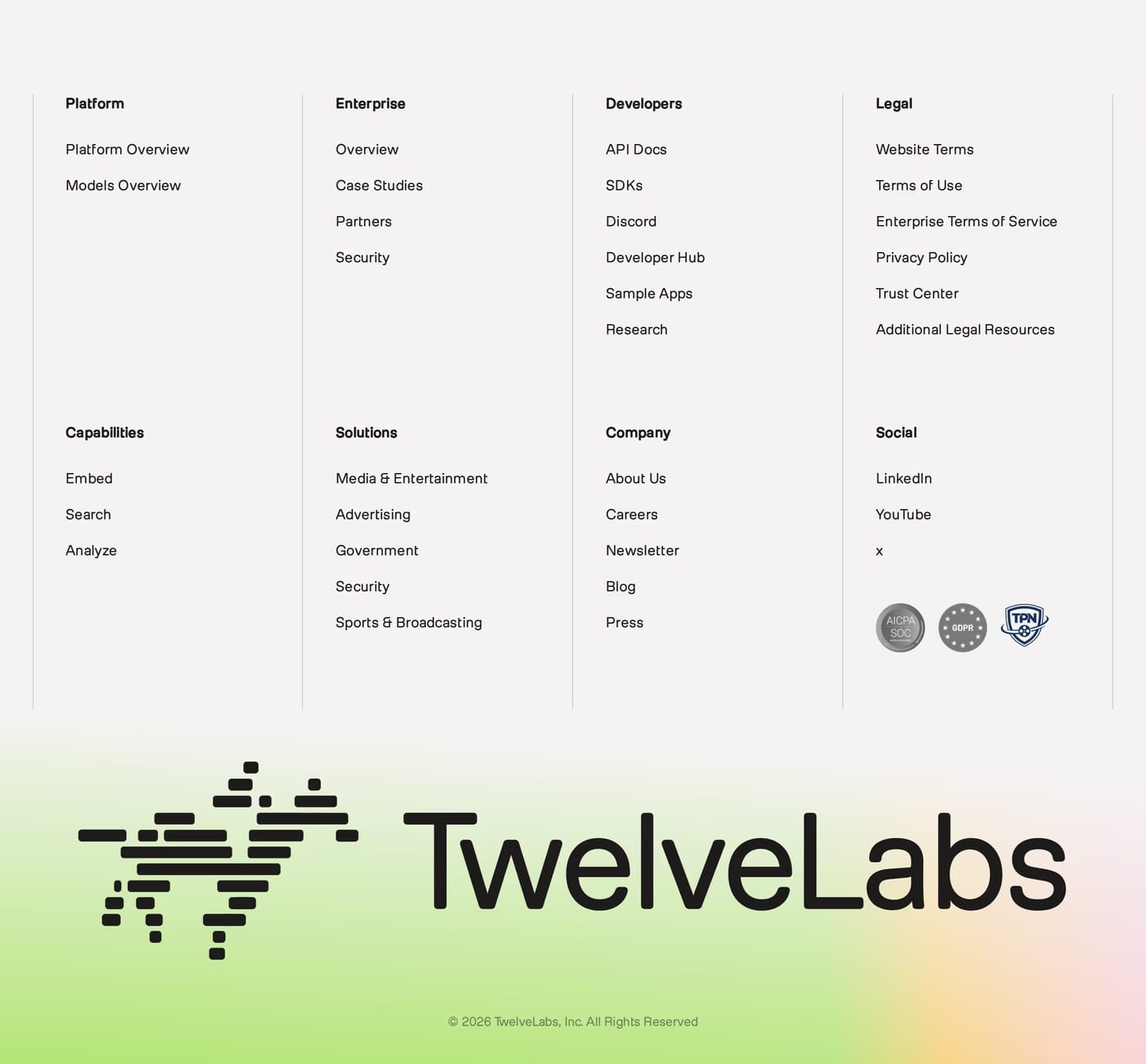TwelveLabs Footer section