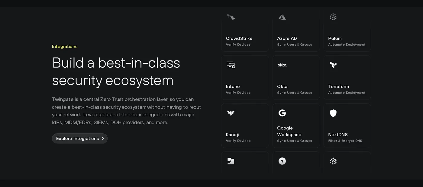 Twingate — screenshot of the features section