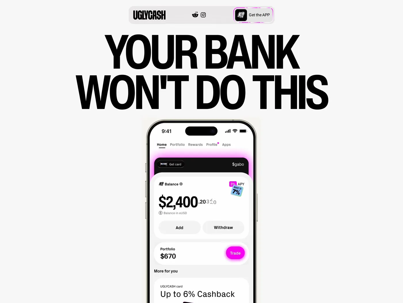 UGLYCASH — screenshot of the hero section