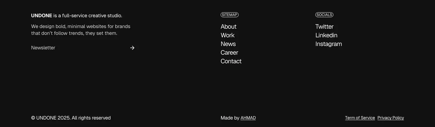 Undone — screenshot of the footer section