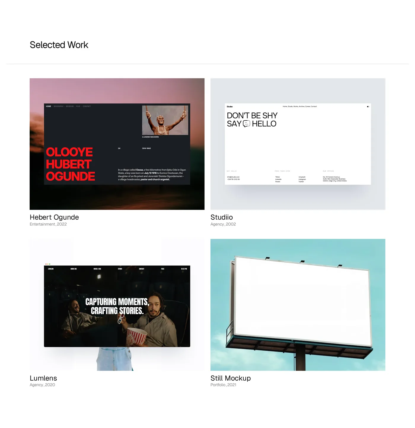Undone — screenshot of the portfolio section