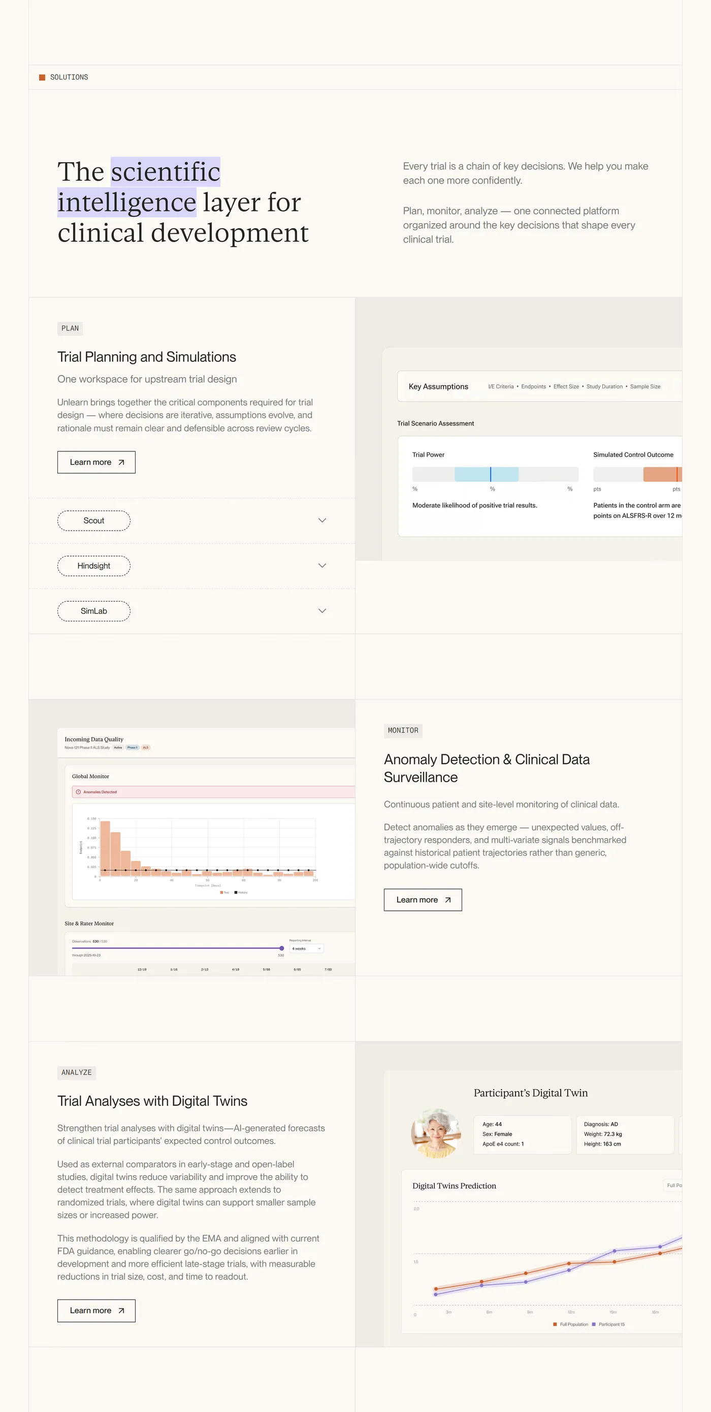 Unlearn — screenshot of the features section