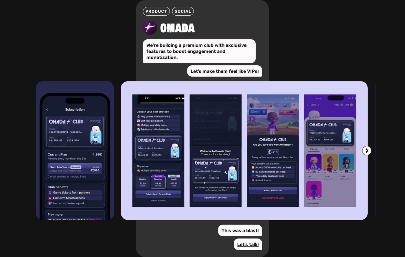 Valentin — screenshot of the products section