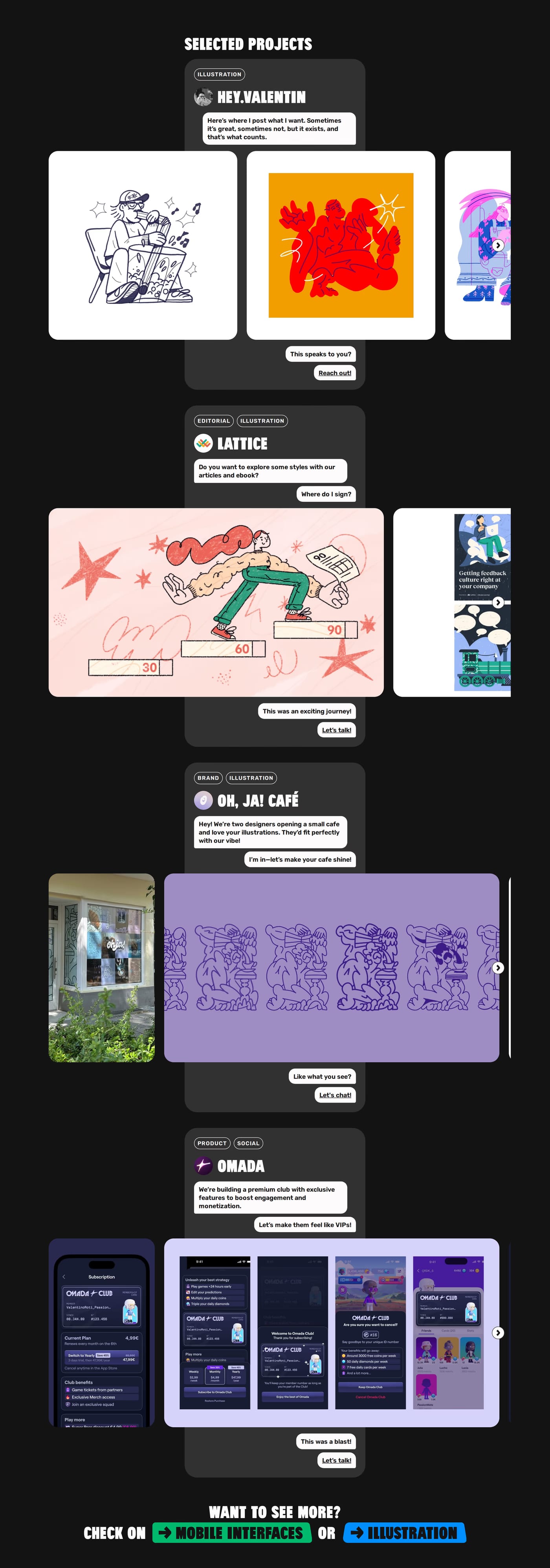 Valentin — screenshot of the portfolio section