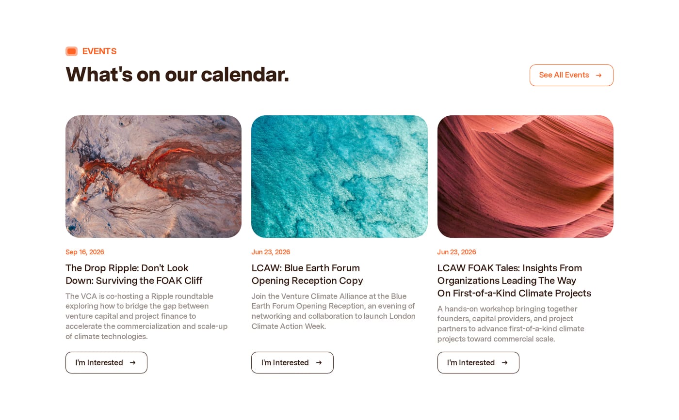 Venture Climate Alliance Events section
