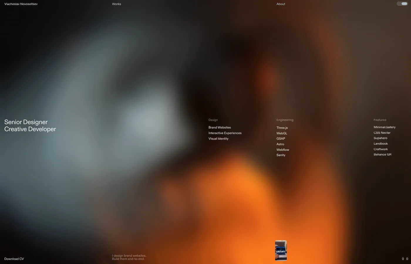Viacheslav Novoseltsev — screenshot of the hero section