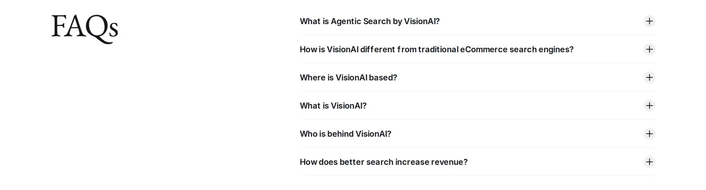 VisionAI — screenshot of the faq section