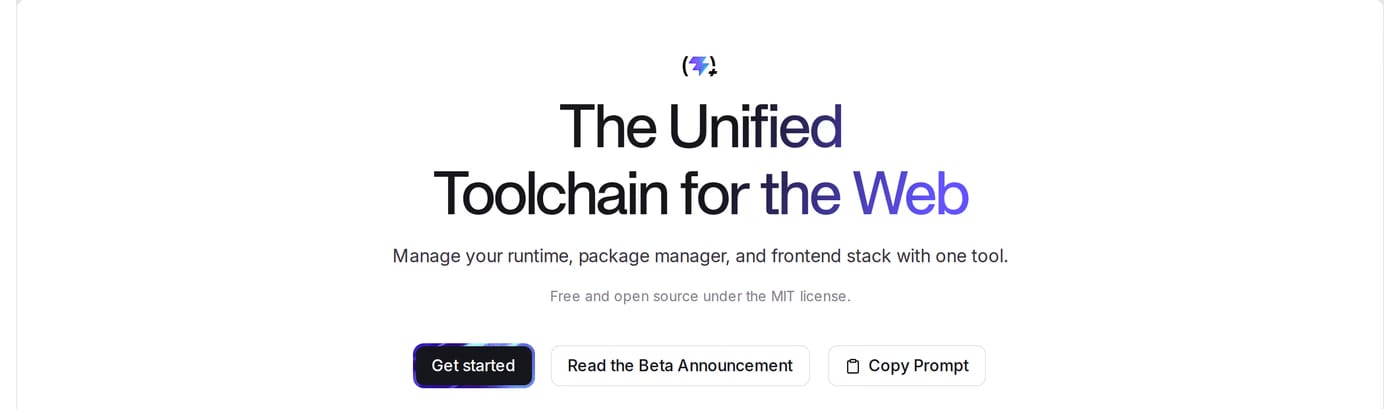 Vite+ — screenshot of the hero section