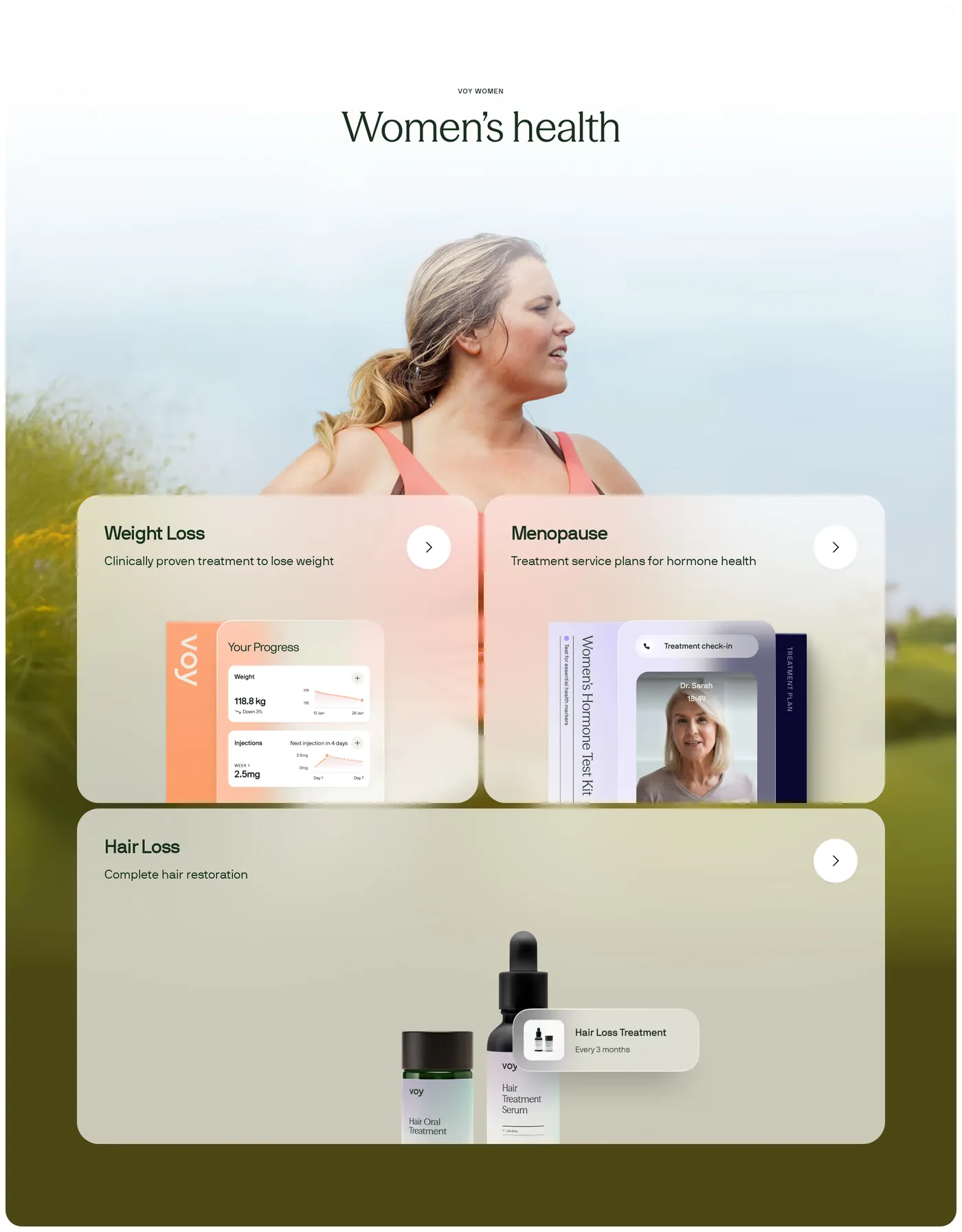 Voy — screenshot of the products section