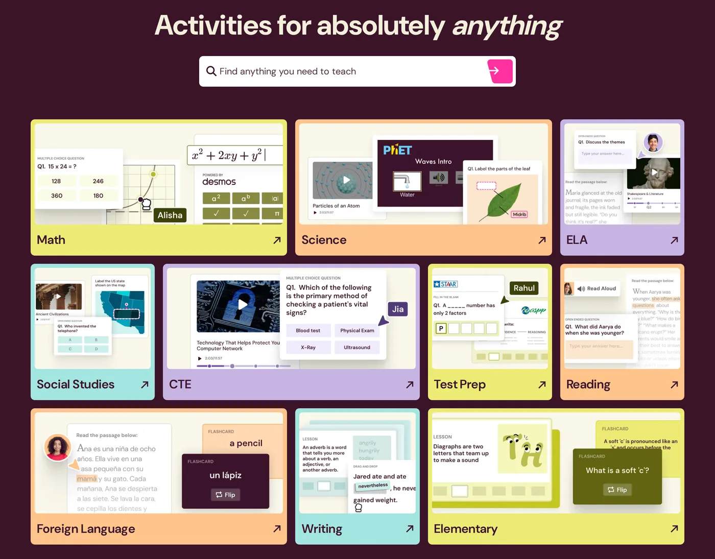 Wayground — screenshot of the products section
