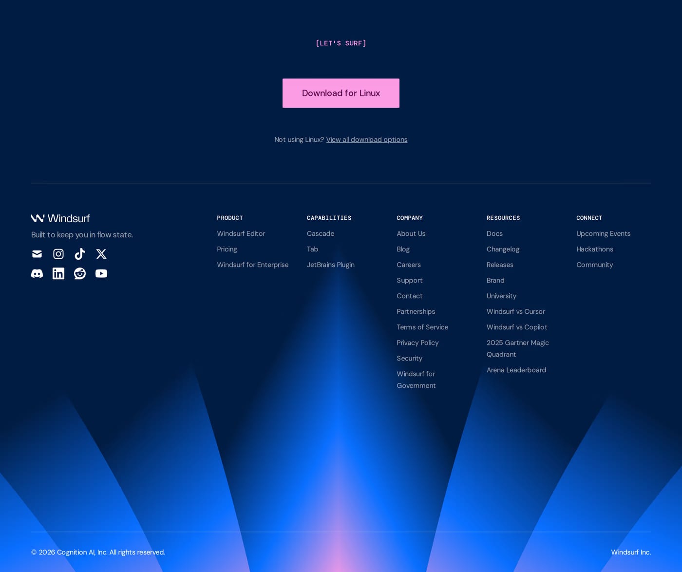 Windsurf — screenshot of the footer section