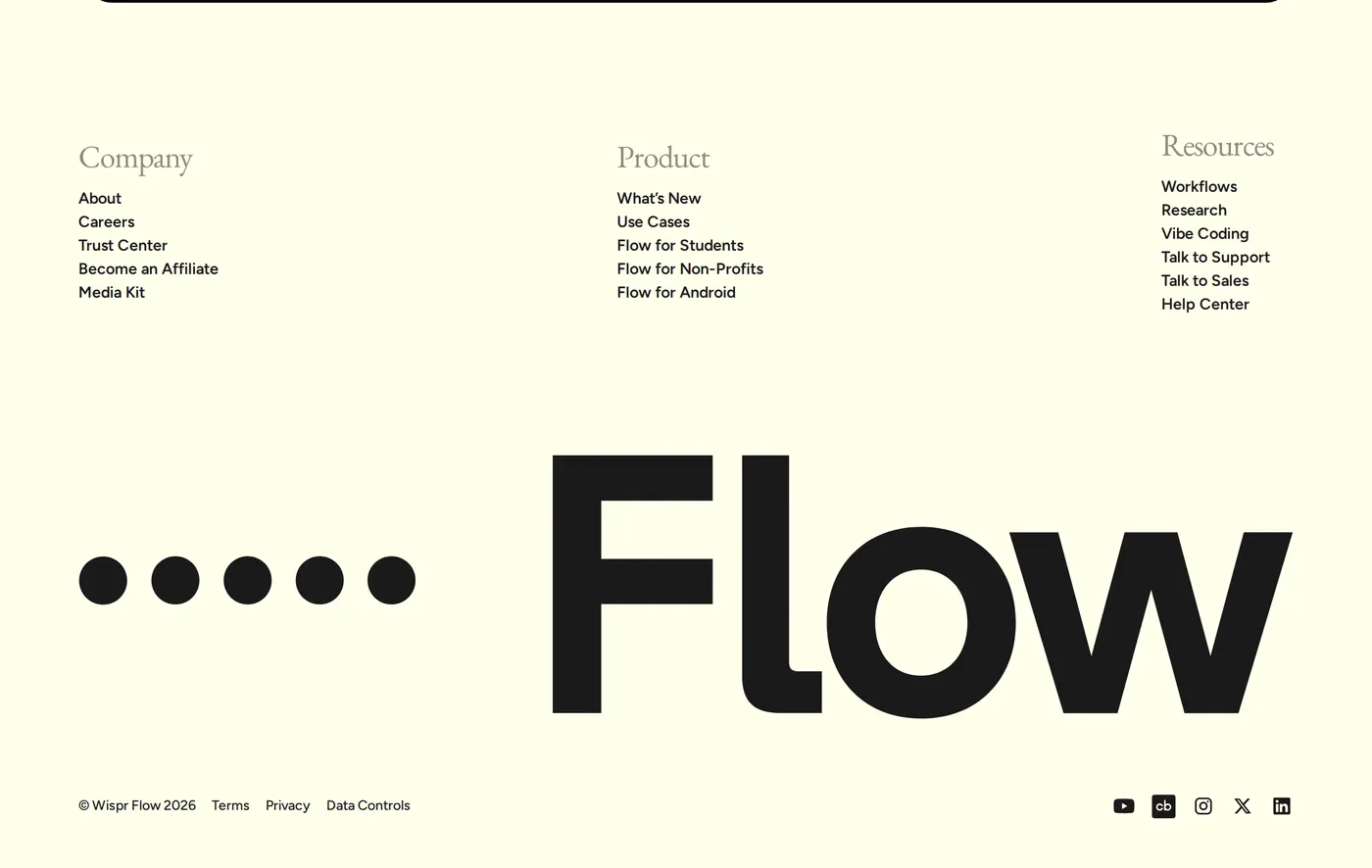 Wispr Flow — screenshot of the footer section