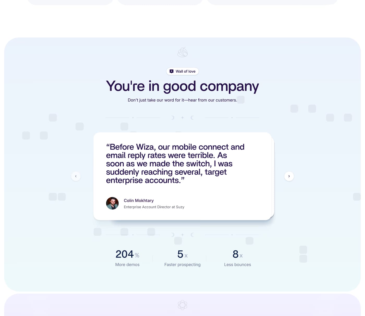 Wiza Testimonials section