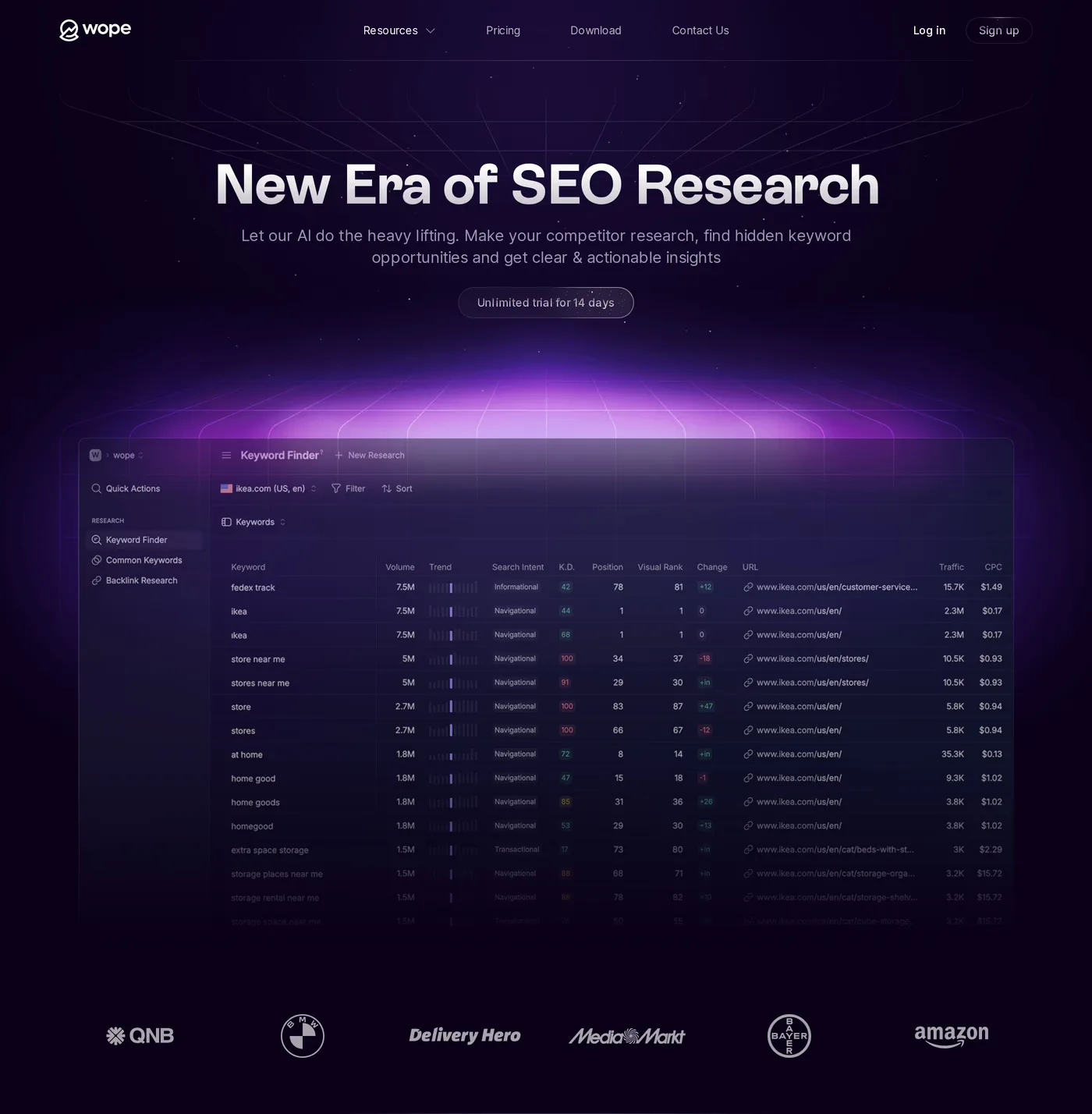 Wope — screenshot of the hero section
