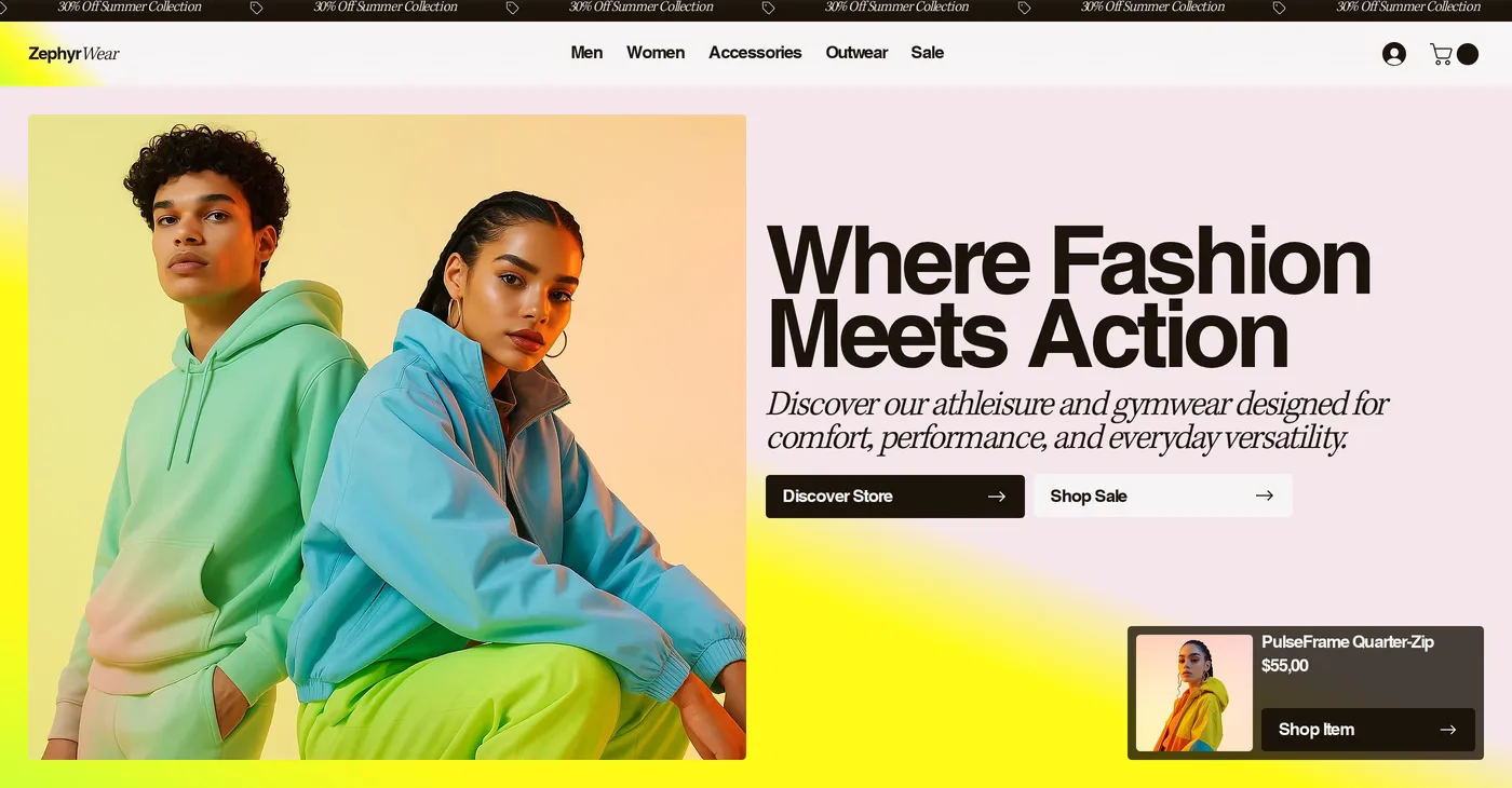 ZephyrWear — screenshot of the hero section