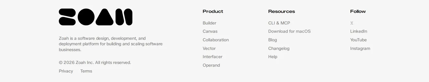 Zoah — screenshot of the footer section