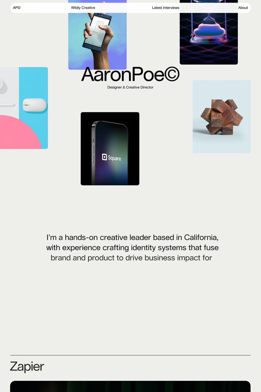 2024 — screenshot of a light, minimal design portfolio site in white and grey