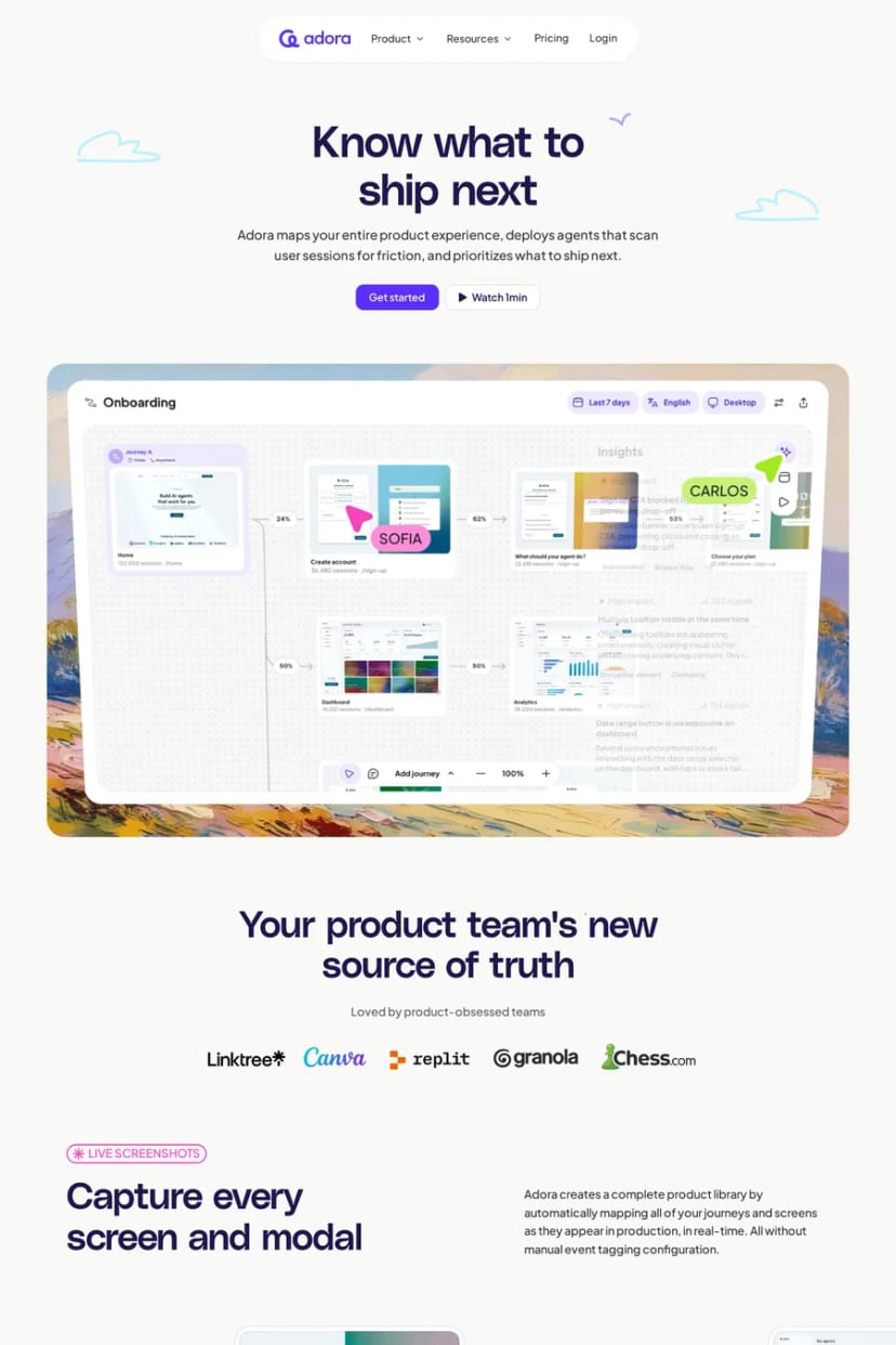 Adora — screenshot of a landing page