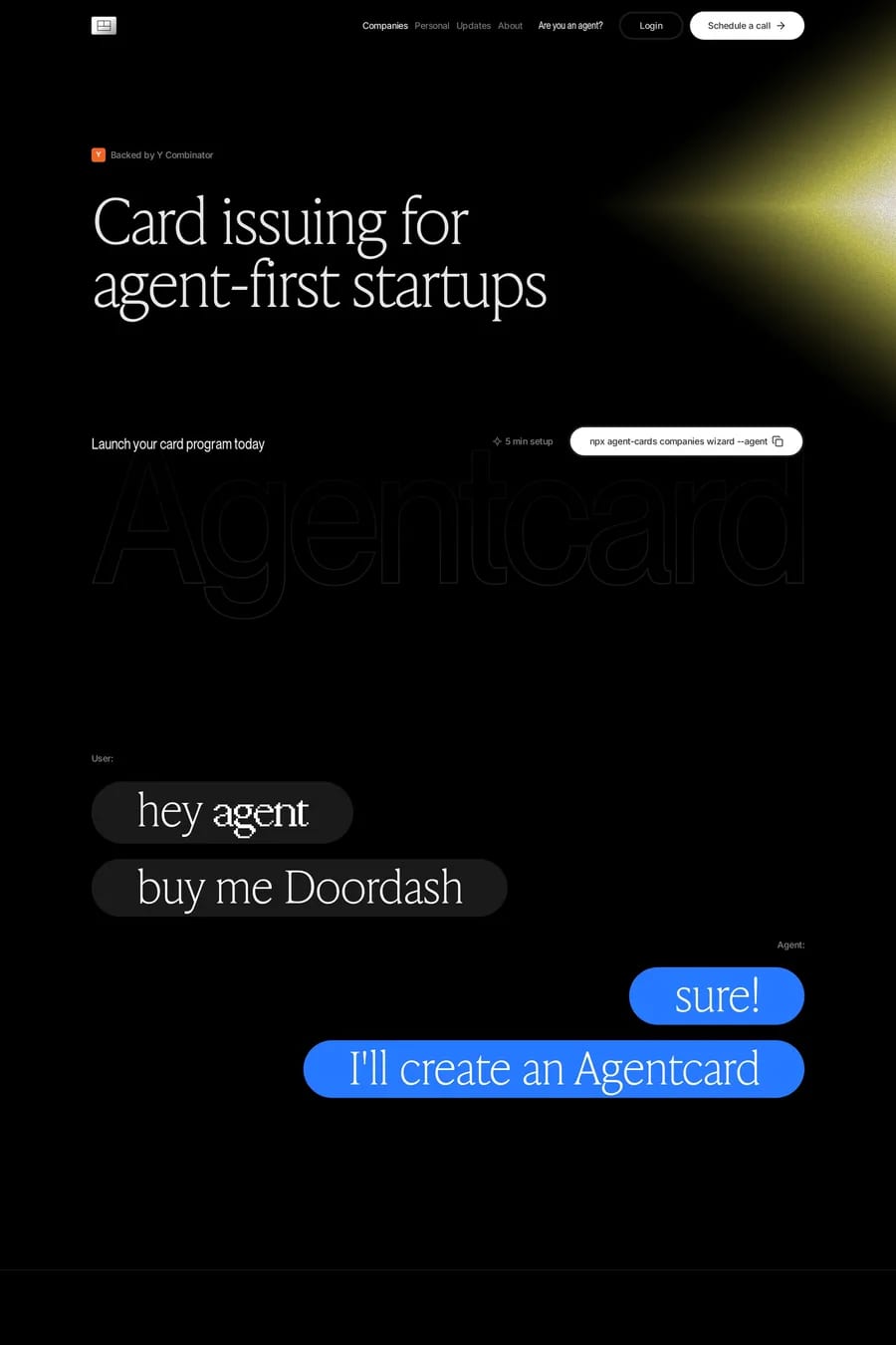 Agentcard — landing website screenshot