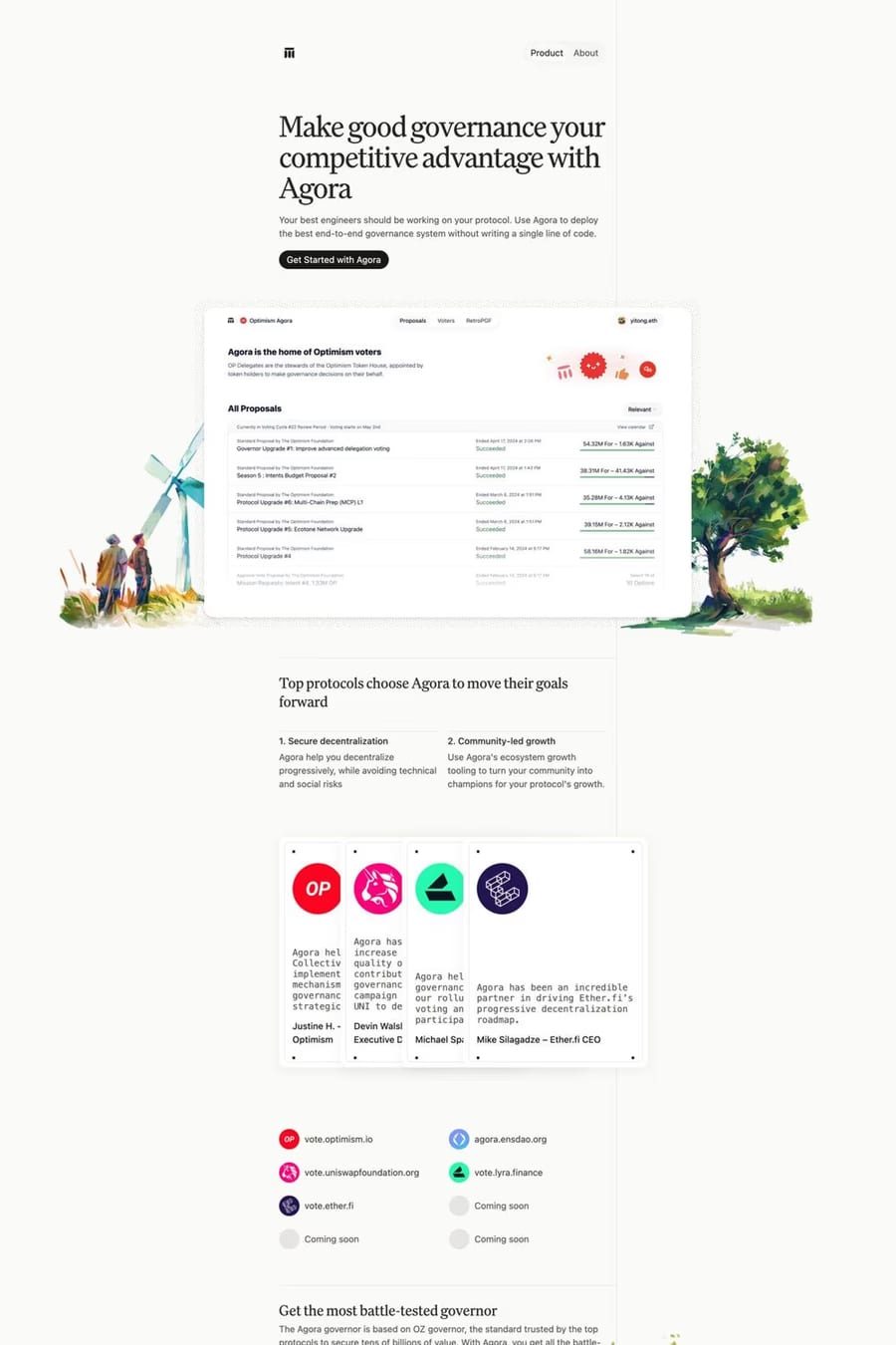 Agora — screenshot of a minimal development landing page in grey and white