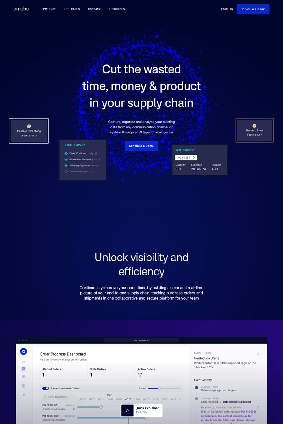 Ameba — screenshot of a data landing page in dark blue and blue, with sans-serif type and patterns