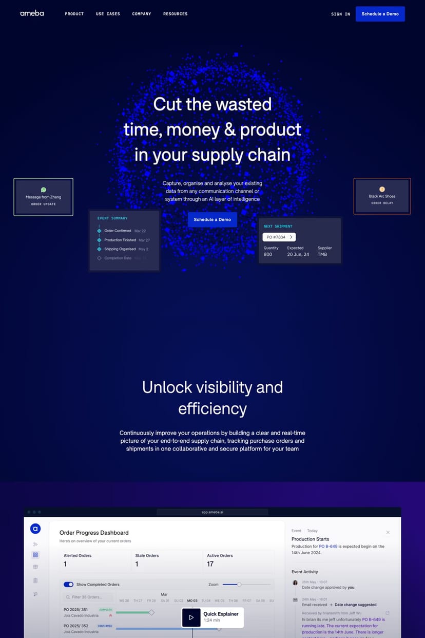 Ameba — screenshot of a landing page