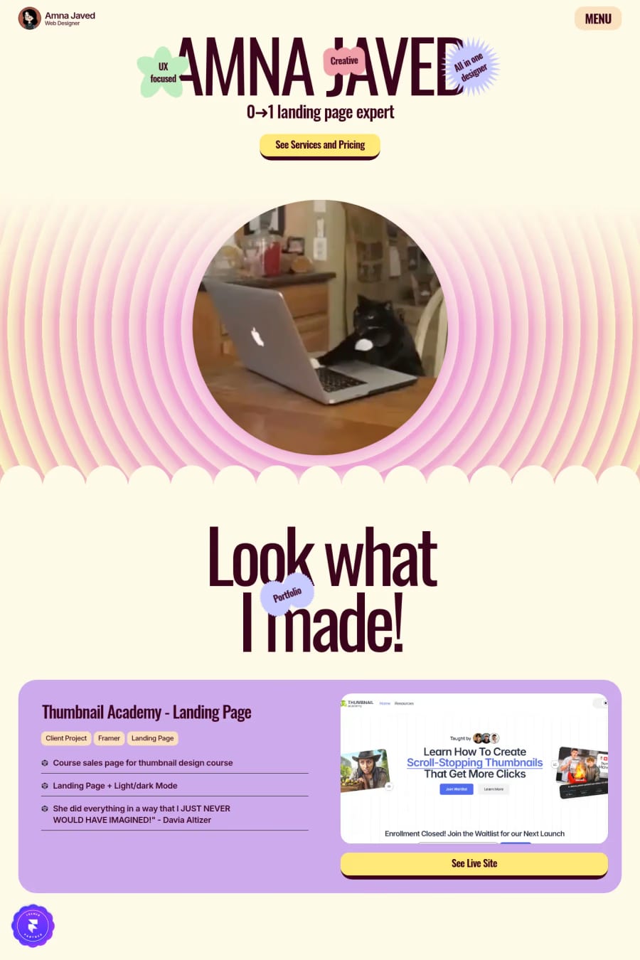 Amna Javed — portfolio website screenshot