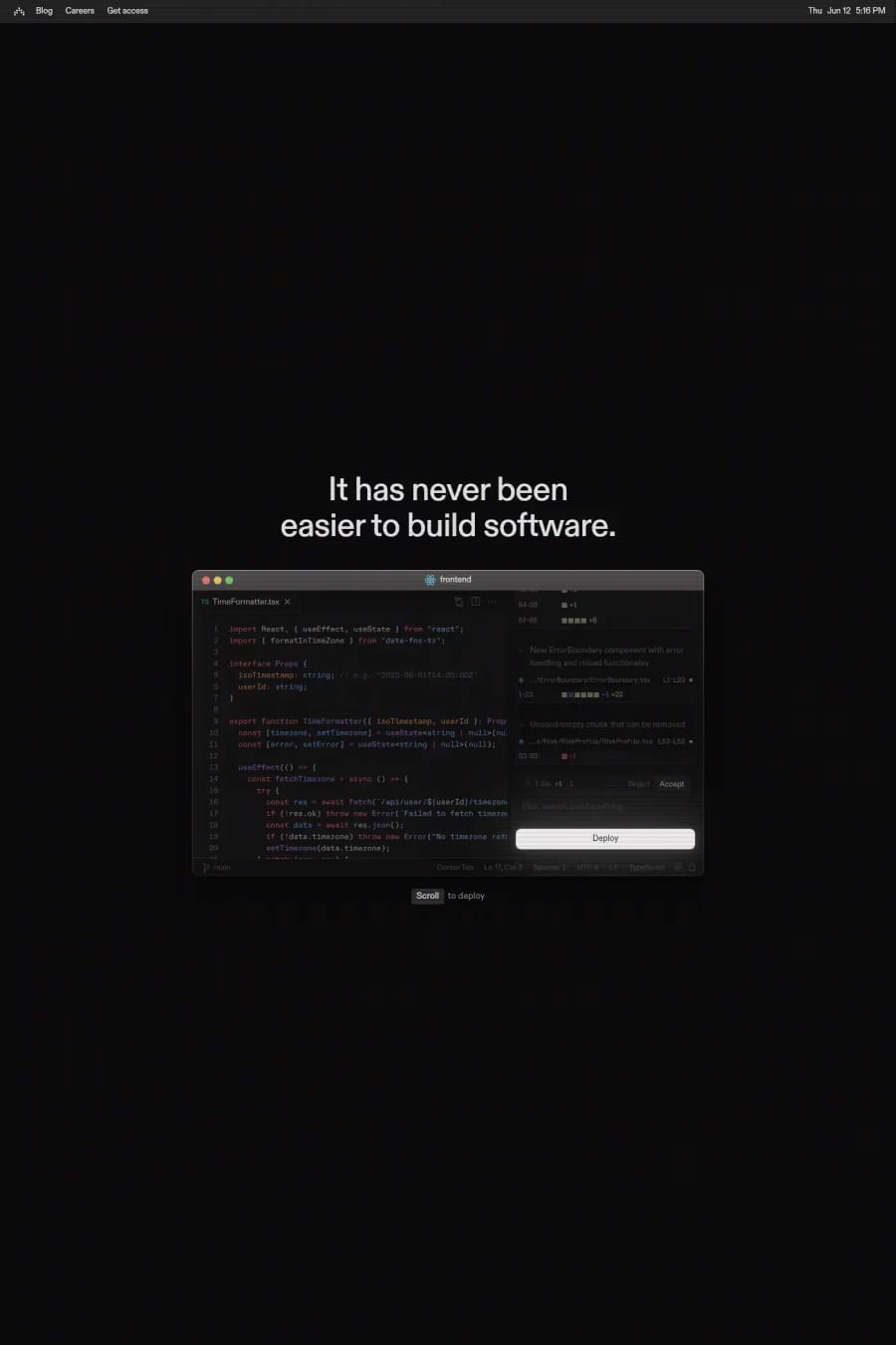 Antimetal — screenshot of a detailed, pastel development landing page in light blue and light grey