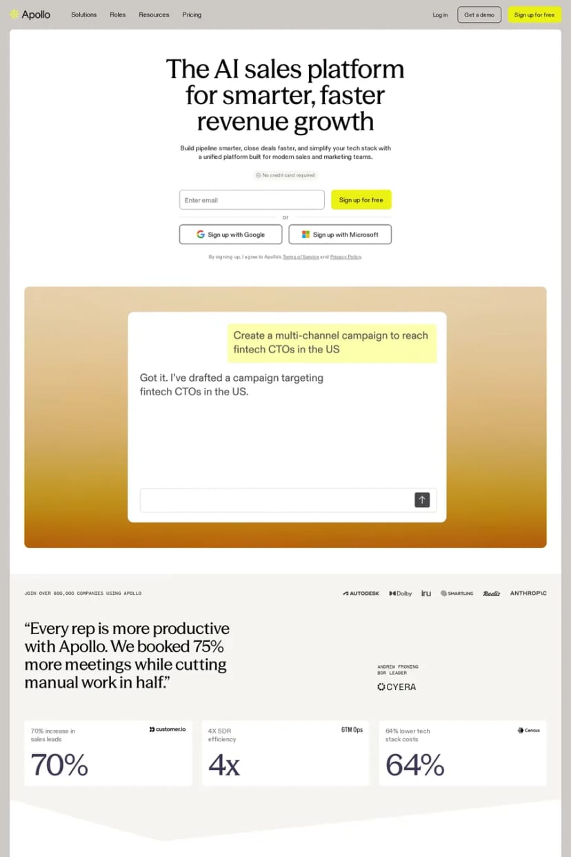 Apollo — screenshot of a landing page