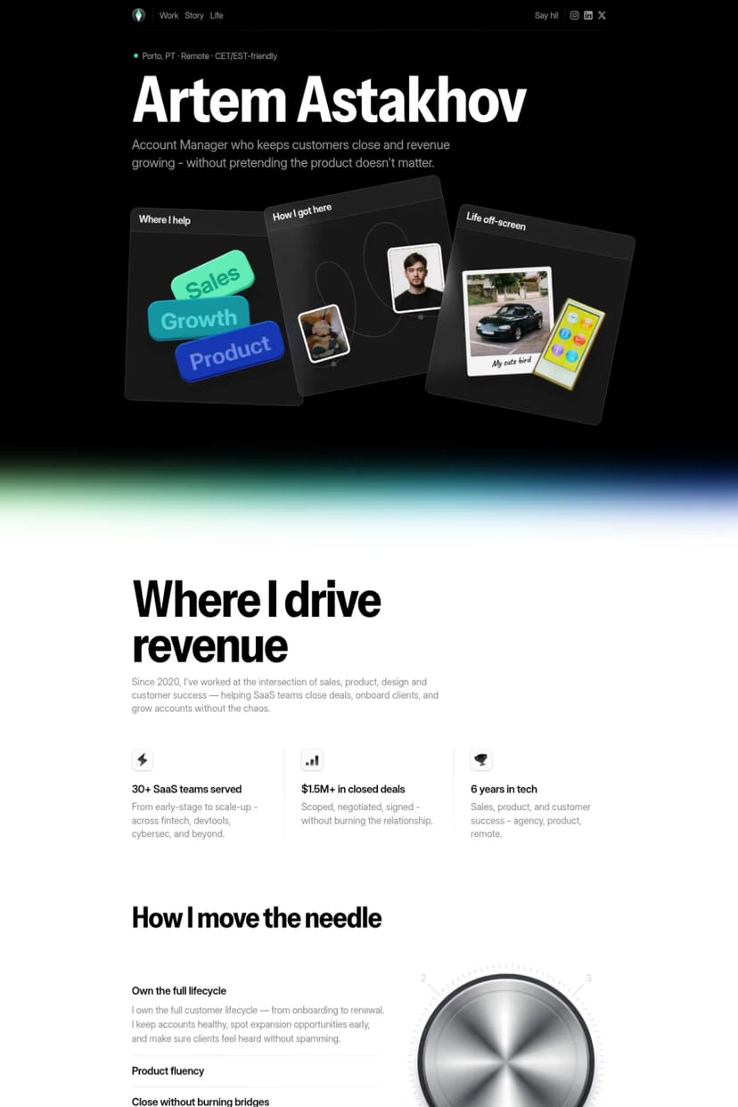 Artem Astakhov — screenshot of a portfolio site