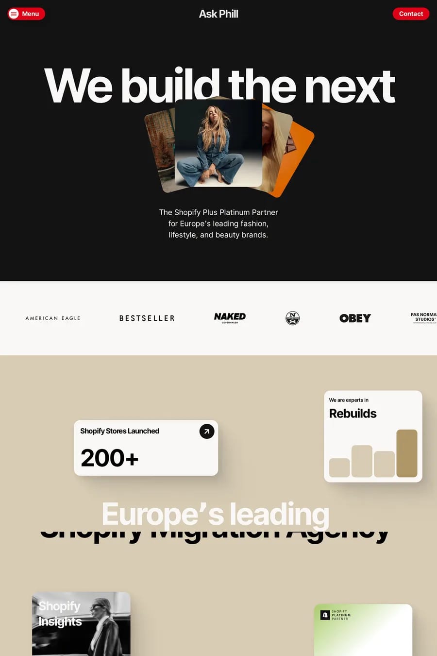 Ask Phill — screenshot of a design agency site in black and red, with big type