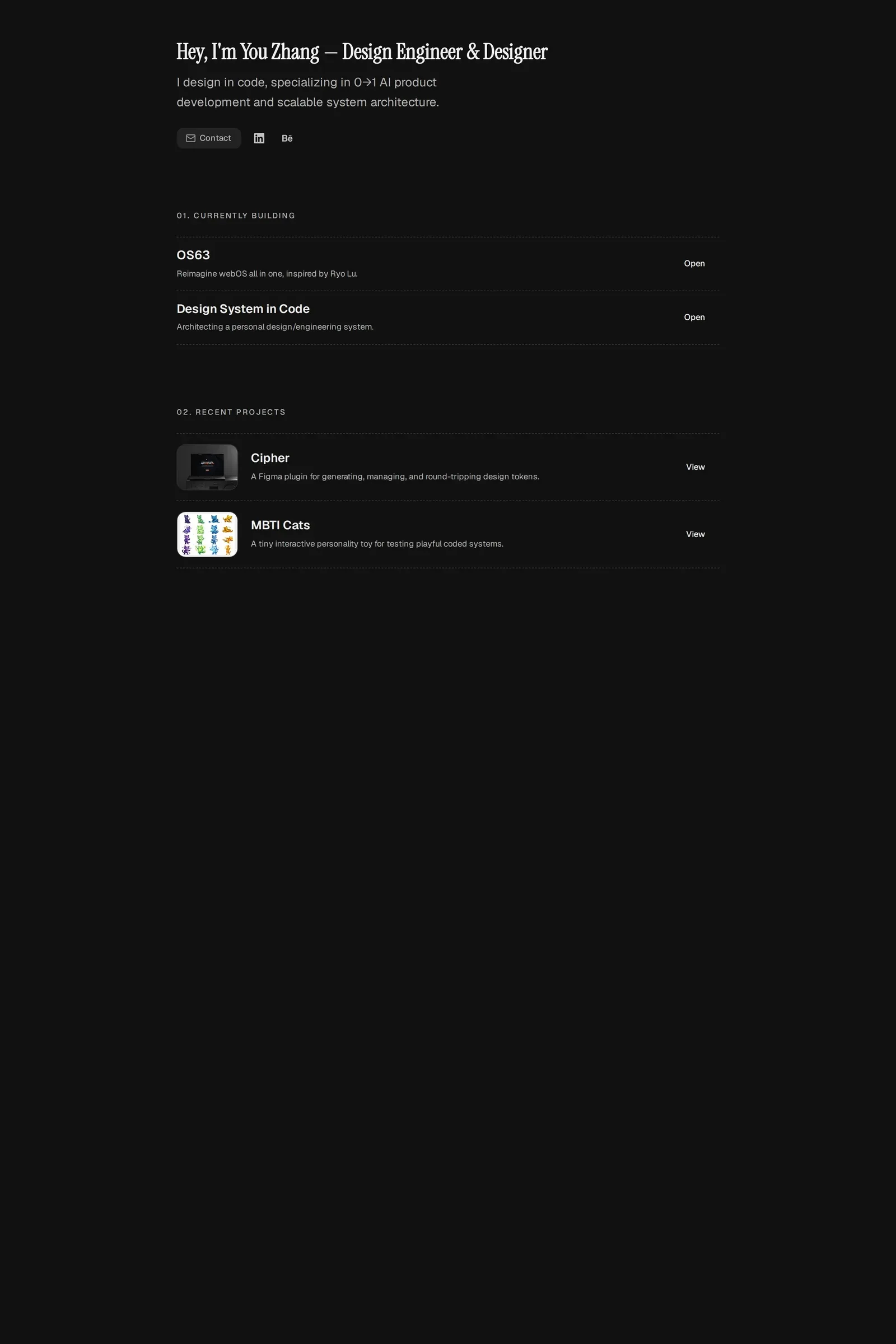 ATOM63 — screenshot of a dark, clean design portfolio site in black