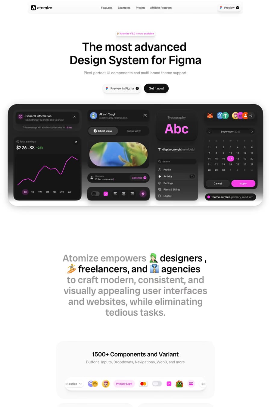 Atomize — landing website screenshot