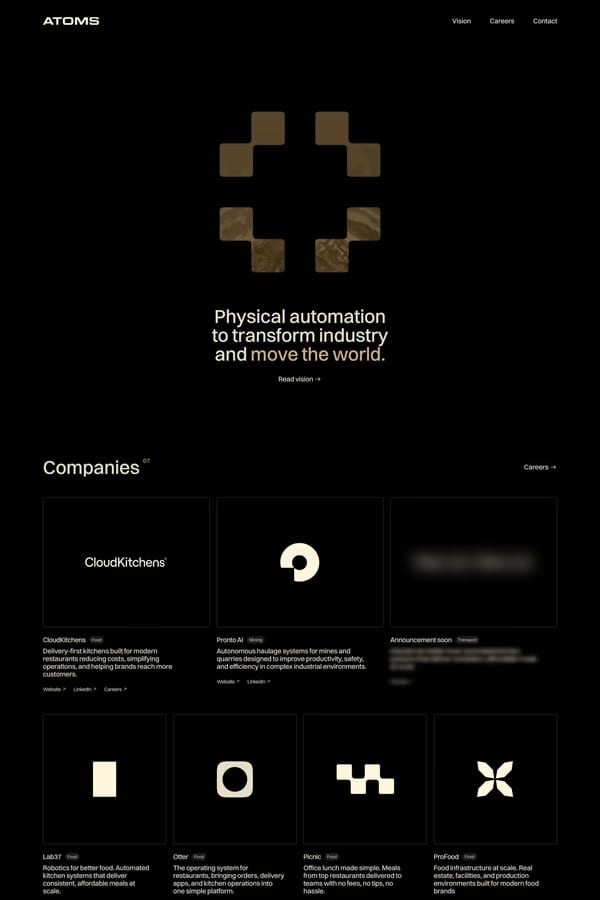 Atoms — landing website screenshot