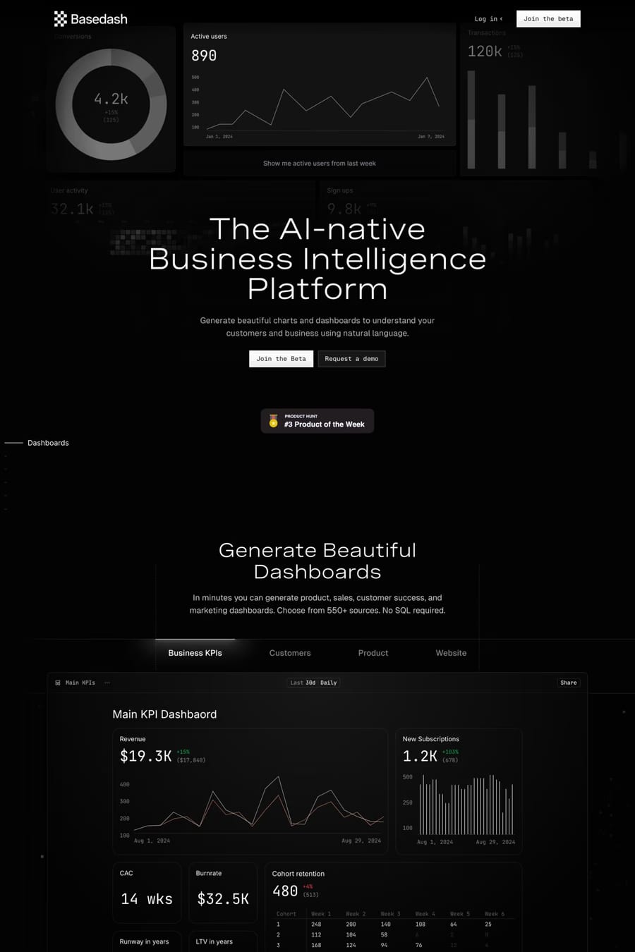 Basedash — landing website screenshot