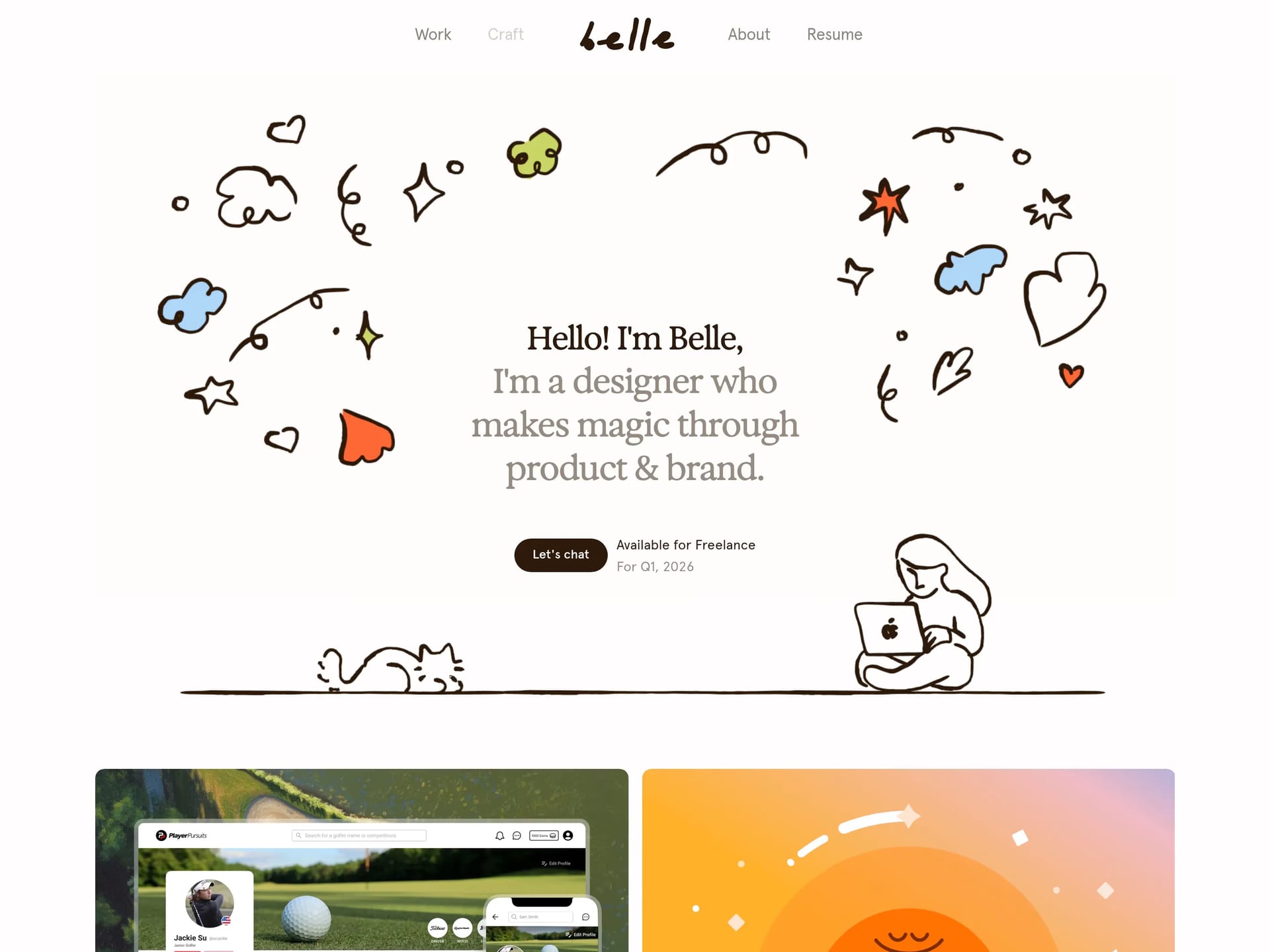 Belle Duffner — screenshot of a clean, typographic design portfolio site in light grey and dark brown
