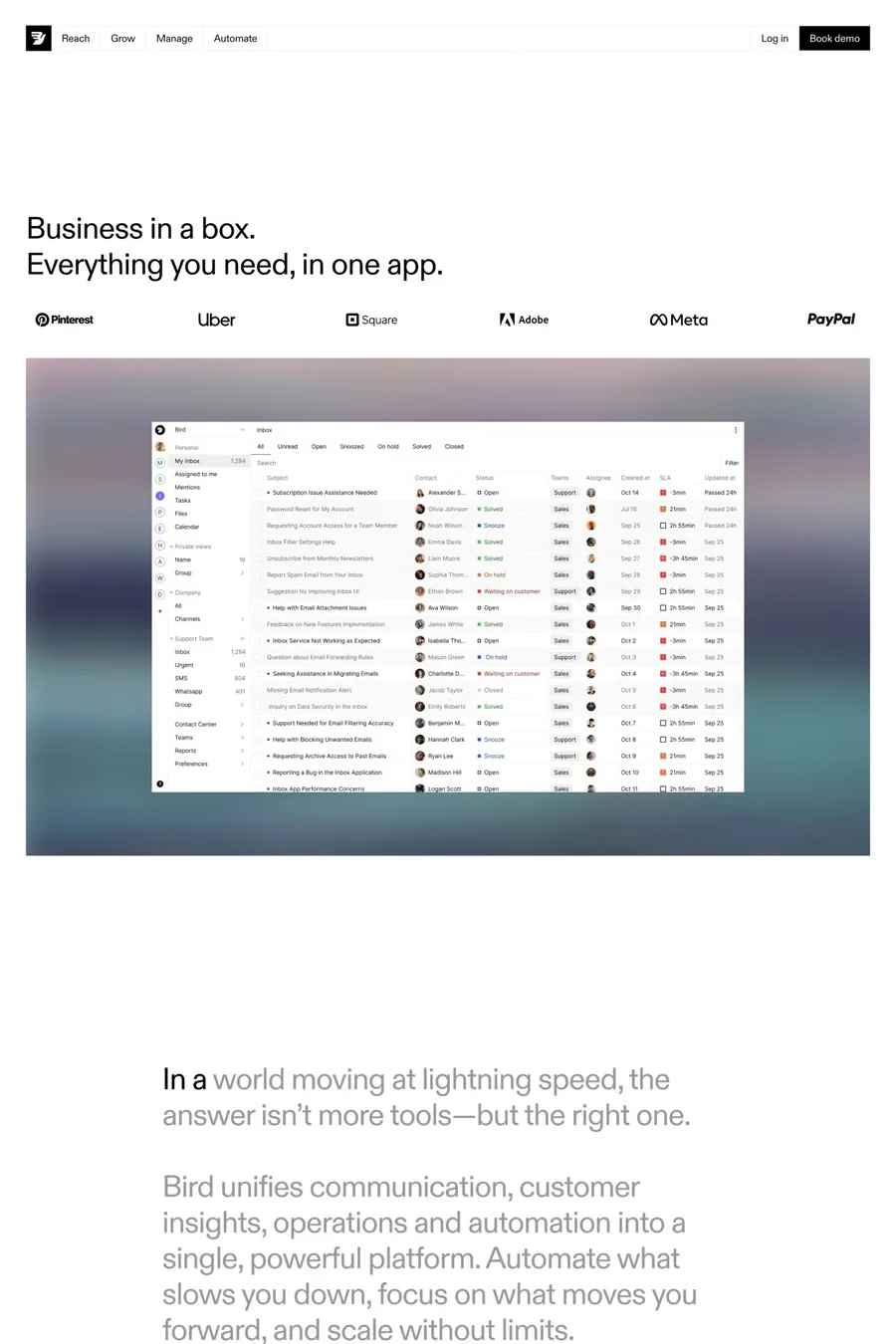 Bird — screenshot of a minimal marketing landing page in white and black