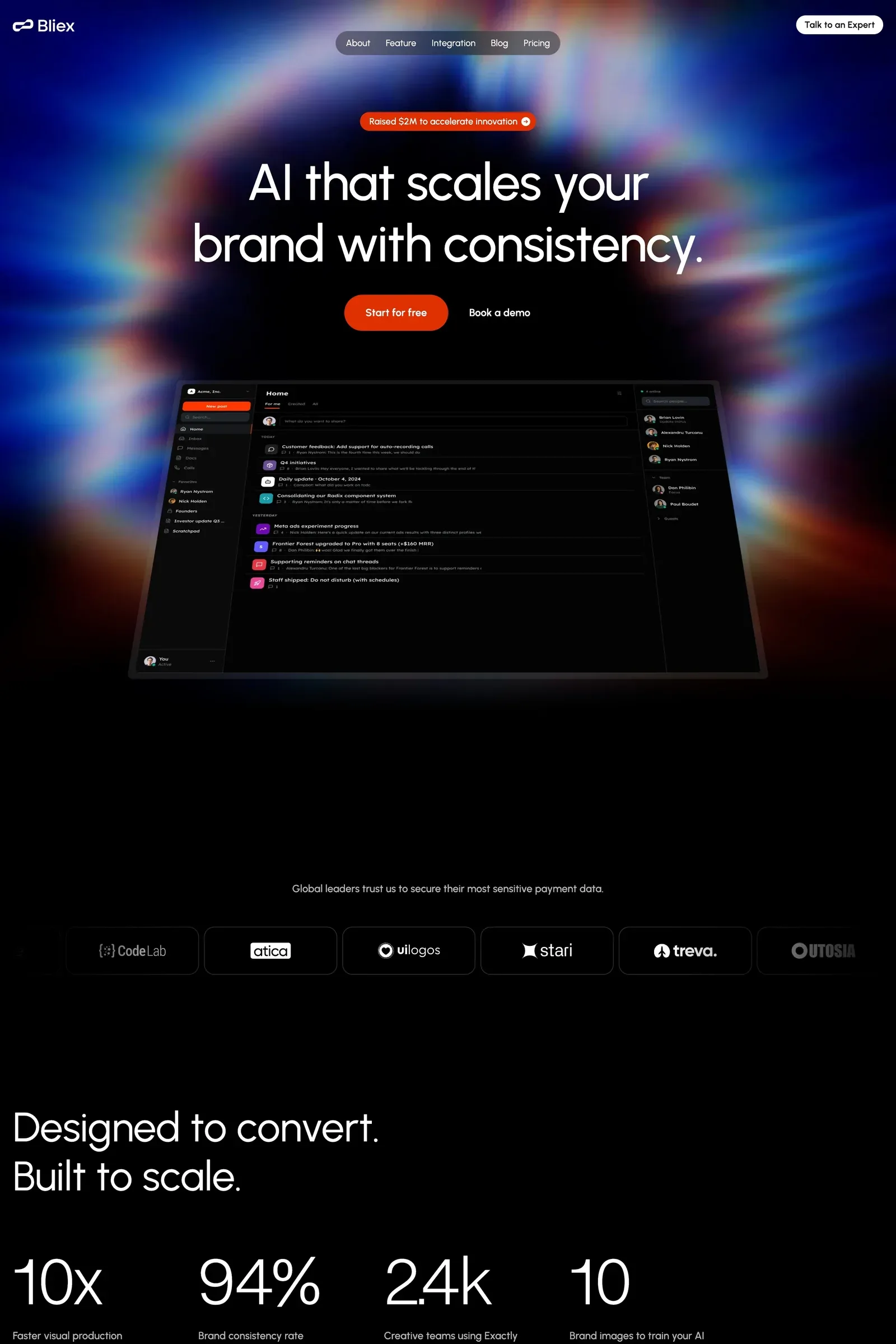 Bliex — screenshot of a dark, techy technology landing page template in black and dark blue