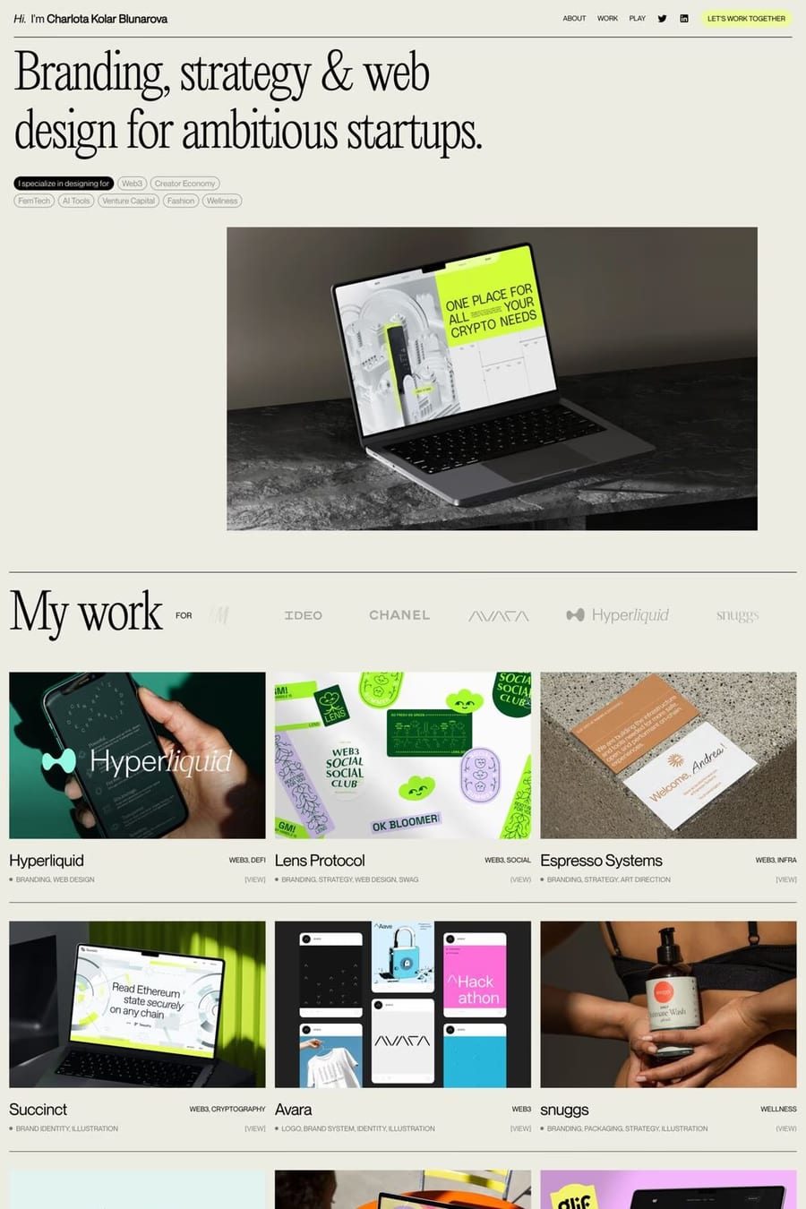 Blunarova — portfolio website screenshot
