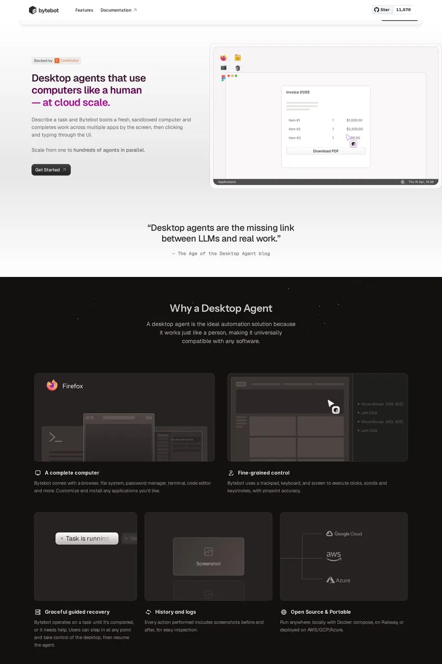 Bytebot — landing website screenshot