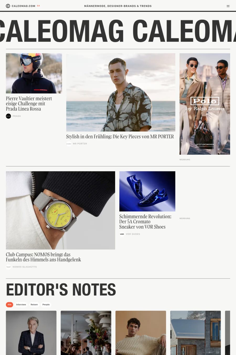 Caleomag — screenshot of a typographic fashion blog in white and orange