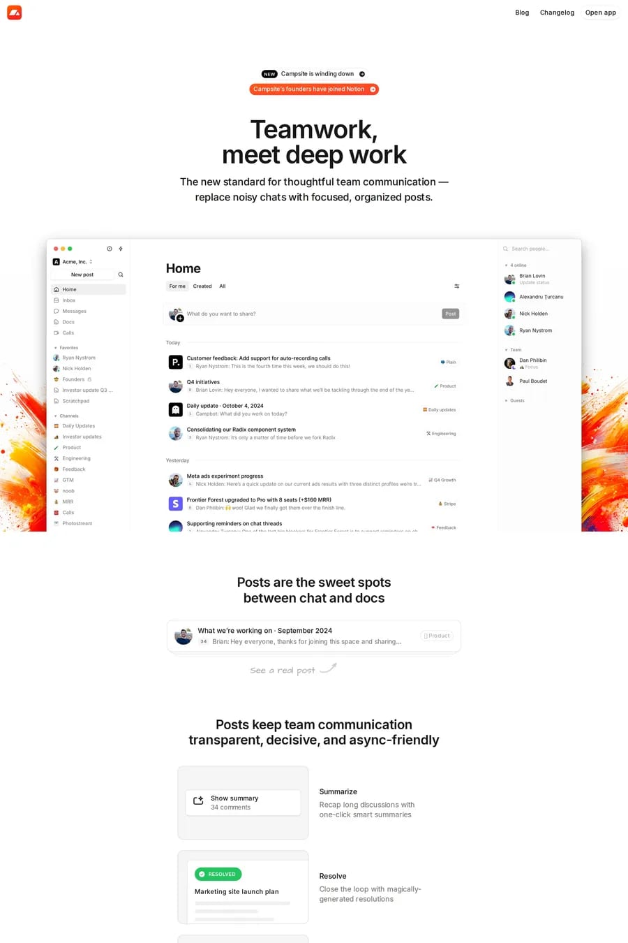 Campsite — landing website screenshot