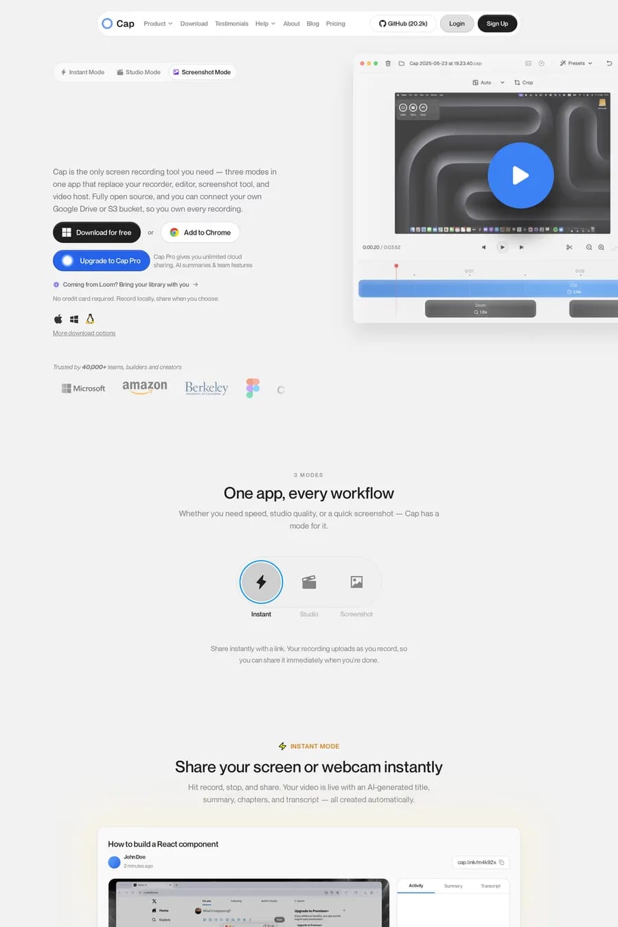 Cap — landing website screenshot