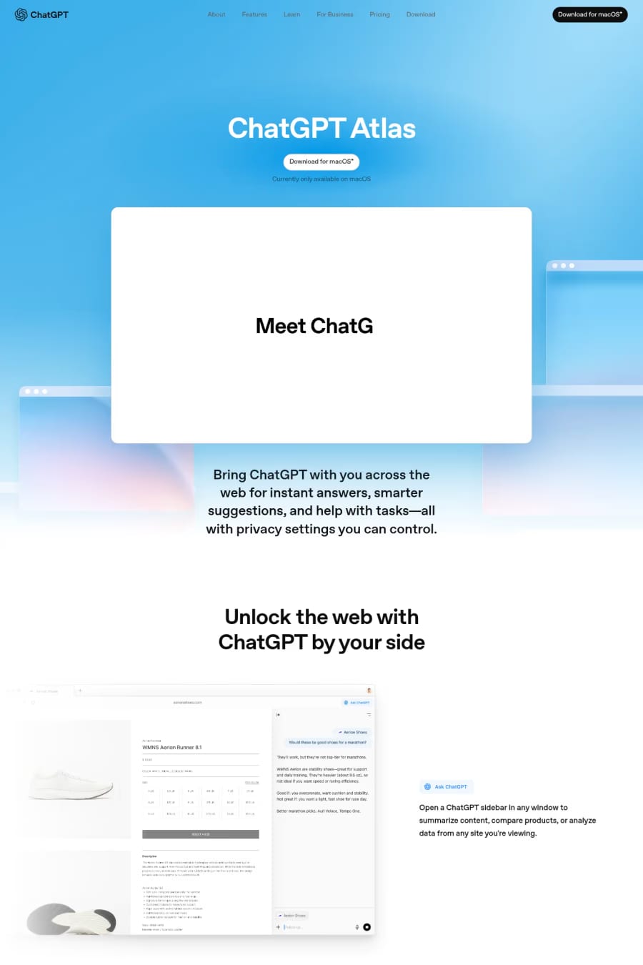 ChatGPT Atlas — landing website screenshot
